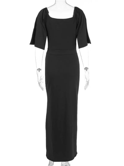 V-Neck Fashion Short Sleeve Dress Women High Waist Solid Pleated Elegant Patchwork Party Dress Ladies Autumn Long Dress