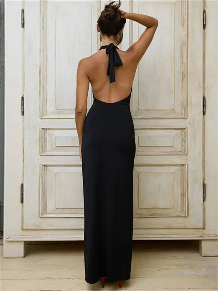 FashionSierra - Fashion Maxi Split Pleated Lace-Up Backless Summer 2025 Clothes Casual Dress