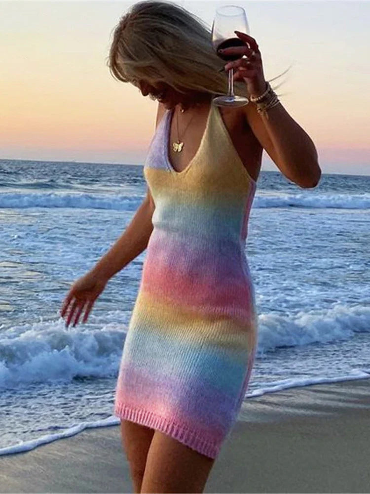 FashionSierra - Women Knitted Spaghetti Strap Maxi Dresses Holiday Hollow Out Split Beach Clothes 2025 Casual Dress