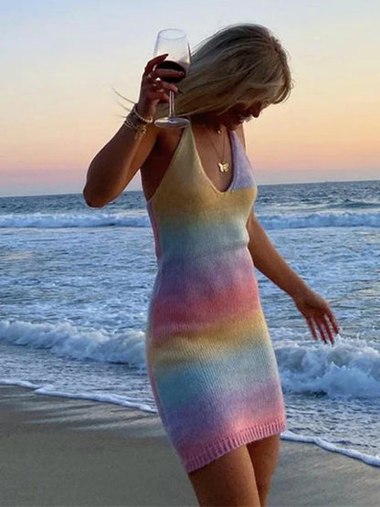 FashionSierra - Women Knitted Spaghetti Strap Maxi Dresses Holiday Hollow Out Split Beach Clothes 2025 Casual Dress