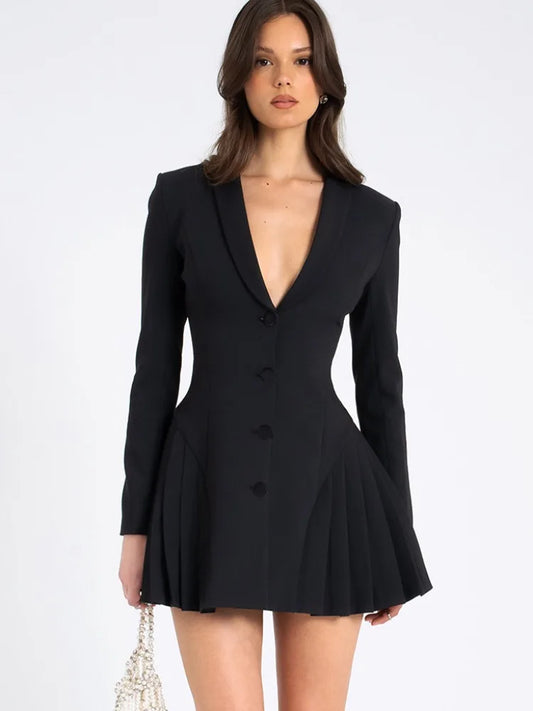 V-Neck Sexy Suit Mini Dress Female Patchwork Cardigan Fashion Commute Clothes Slim High Waist Elegant Party Dress Women&#8217;s