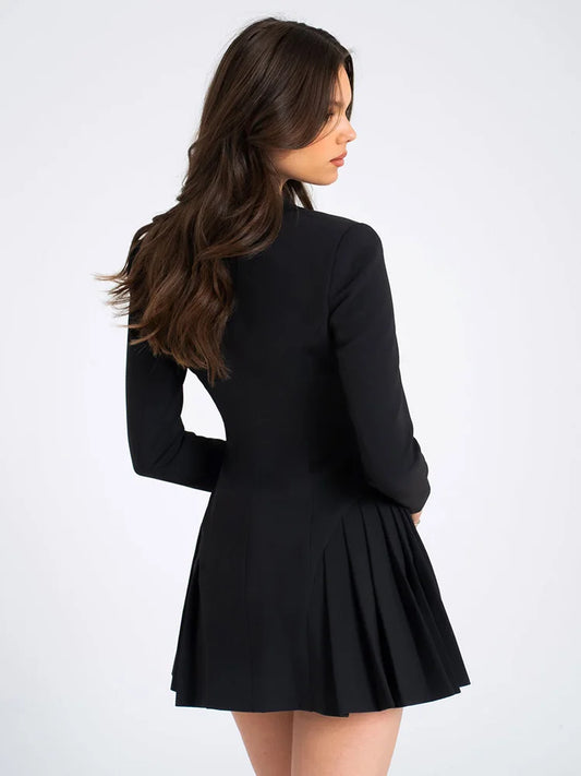 V-Neck Sexy Suit Mini Dress Female Patchwork Cardigan Fashion Commute Clothes Slim High Waist Elegant Party Dress Women&#8217;s