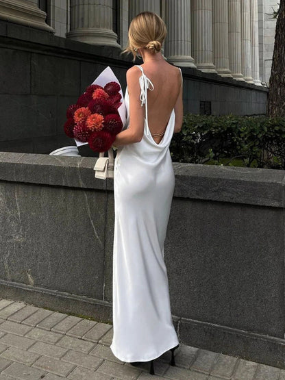 FashionSierra - Women���s High Silt Spaghetti Strap Chain Long V Neck Sleeveless Lace Up Backless Loose Evening Club Party Casual Dress