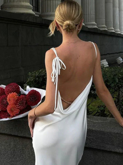 FashionSierra - Women���s High Silt Spaghetti Strap Chain Long V Neck Sleeveless Lace Up Backless Loose Evening Club Party Casual Dress