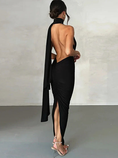 Long Deep V Neck Slim Bandage Bodycon Backless Nightclub Sexy Party Maxi Dress