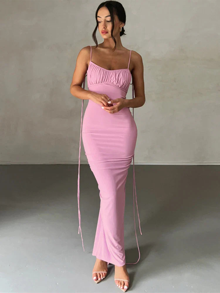 Long Spaghetti Strap Slim Bodycon Backless Nightclub Sexy Summer Maxi Dress