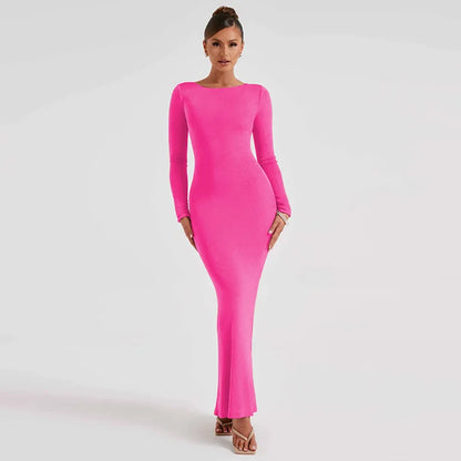 Long Slim Bodycon Temperament Backless Nightclub Sexy Autumn Winter Maxi Dress