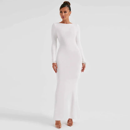 Long Slim Bodycon Temperament Backless Nightclub Sexy Autumn Winter Maxi Dress