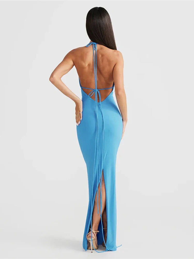 Long Halter Backless Nightclub Slim Bodycon Sexy Spring Summer Maxi Dress