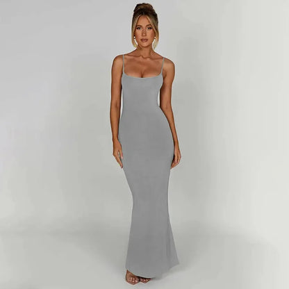 Long Spaghetti Strap Backless Slim Bodycon Sexy Summer Maxi Dress