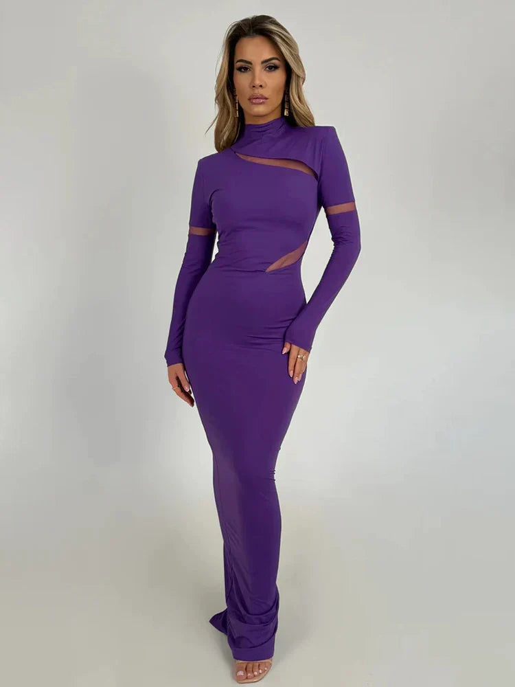 Long Slim Bodycon Hollow Out Nightclub Sexy Autumn Winter Maxi Dress