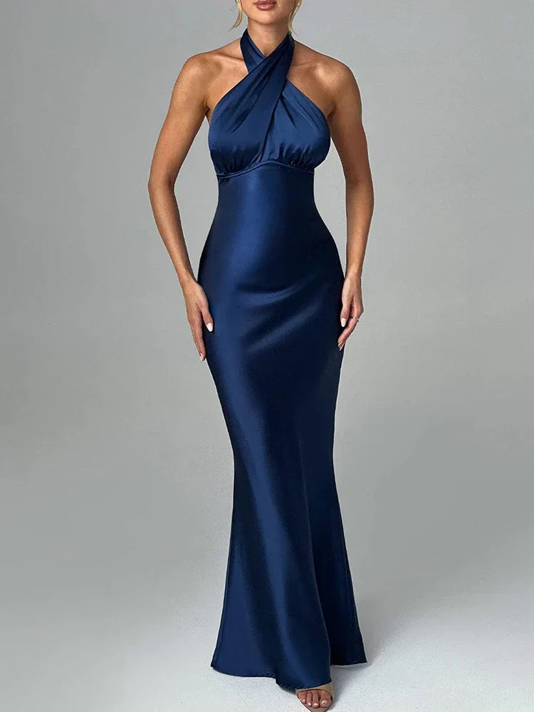 Long Slim Bodycon Halter Backless Nightclub Sexy Party Maxi Dress