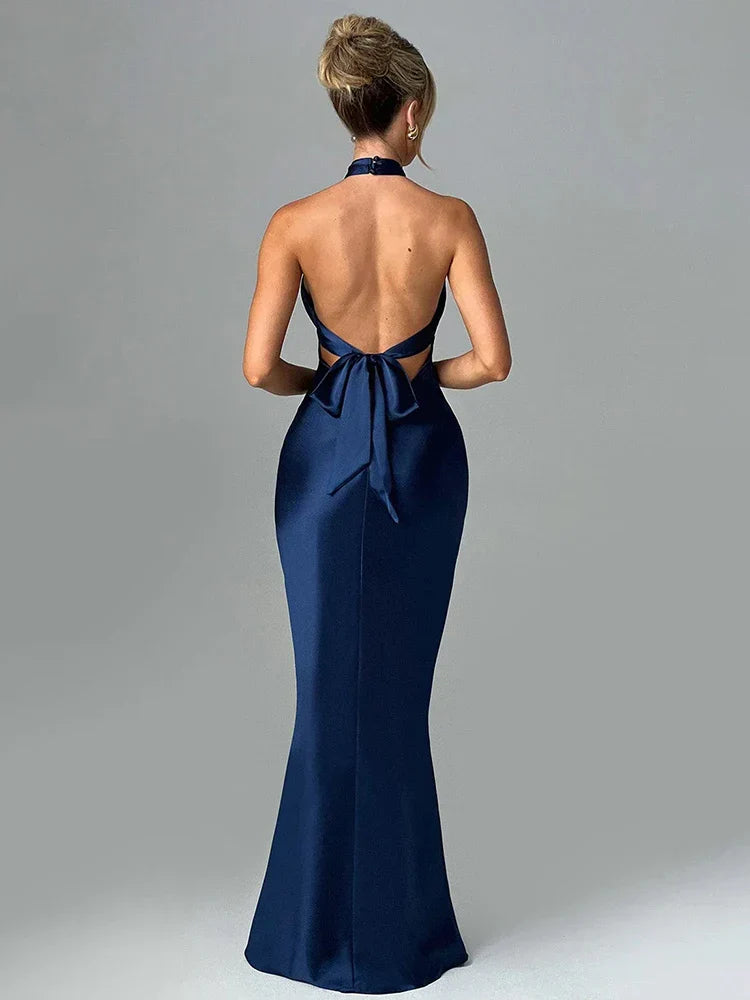 Long Slim Bodycon Halter Backless Nightclub Sexy Party Maxi Dress