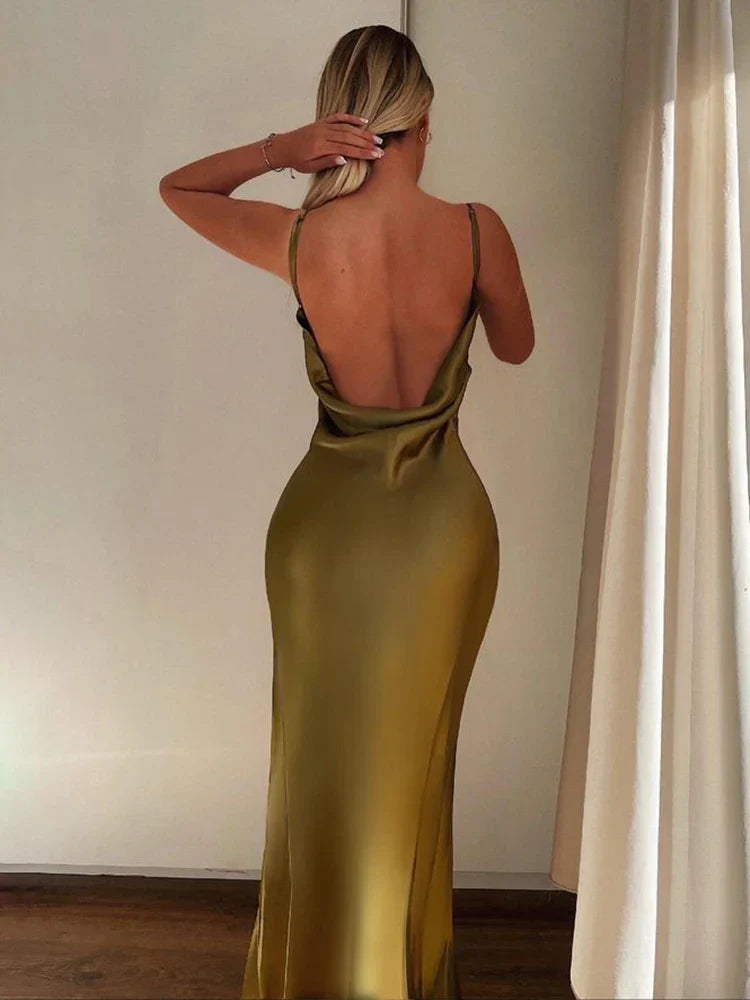 High Split Sexy Spaghetti Strap Summer Backless Slim Bodycon Midi Dress