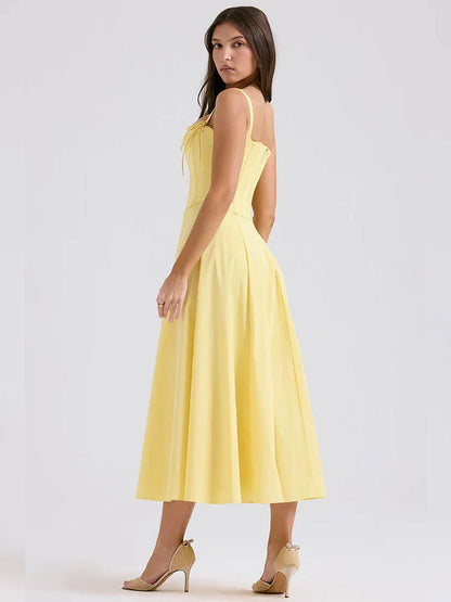 Waist Wrap A-line Long Spaghetti Strap Summer Backless Sexy Midi Dress