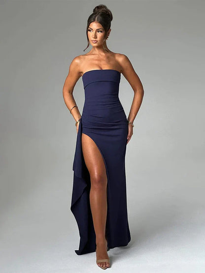 Split Sexy Party Elegant Long 2025 Summer Backless Nightclub Slim Bodycon Pleated Maxi Dress