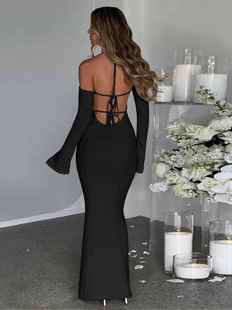 Knitting Bodycon Elegant Long Backless Sexy Party Maxi Dress