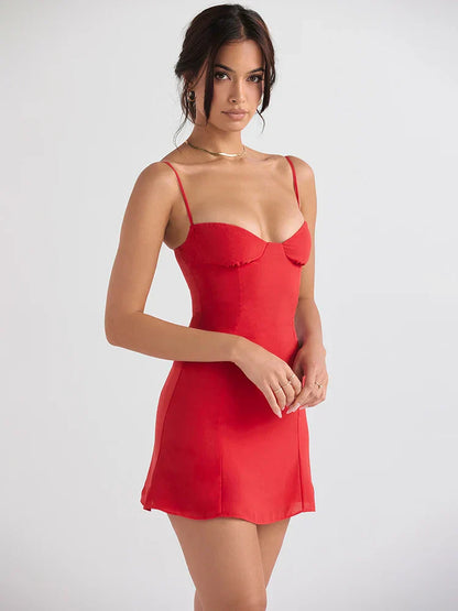 Short A-Line Summer Sexy Slim Sling Spaghetti Strap Strapless Backless Mini Dress