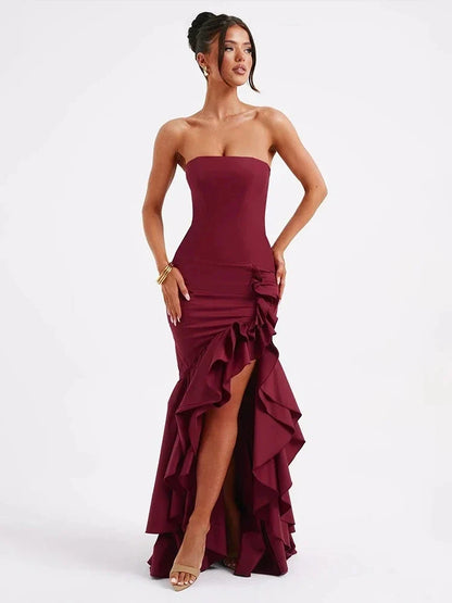 Ruffles High Split Nightclub Party Slim Bodycon 2025 Summer Elegant Long Maxi Dress