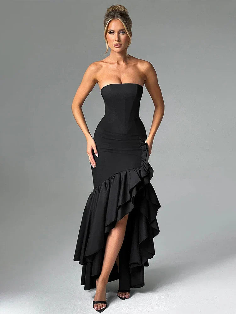 Ruffles High Split Nightclub Party Slim Bodycon 2025 Summer Elegant Long Maxi Dress