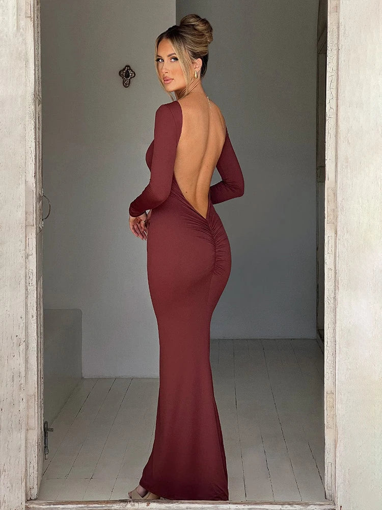 Bodycon Elegant Long Backless Nightclub Sexy Autumn Winter Maxi Dress
