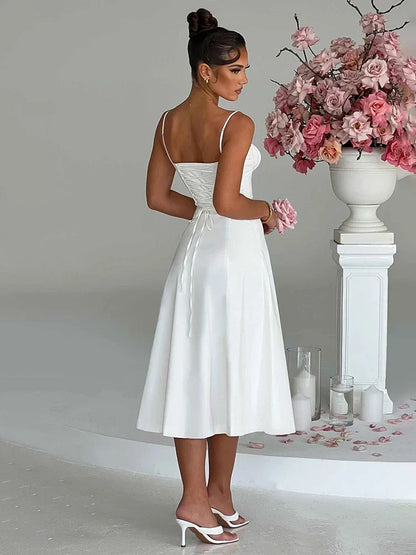 A-line Long Spaghetti Strap Summer Backless Split Nightclub Sexy Midi Dress