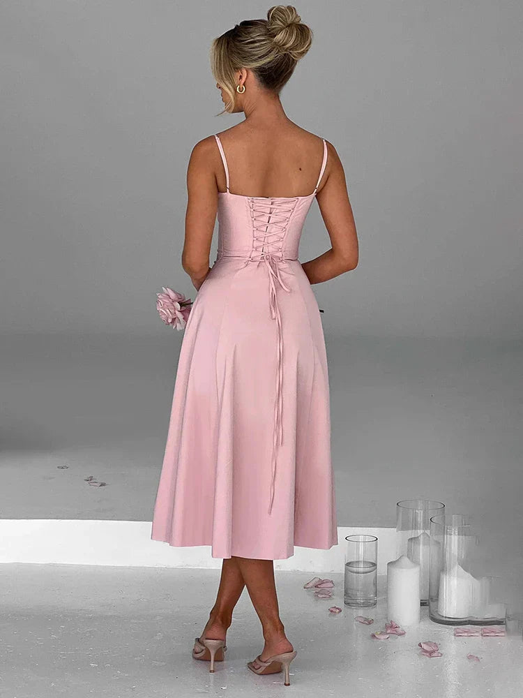 A-line Long Spaghetti Strap Summer Backless Split Nightclub Sexy Midi Dress