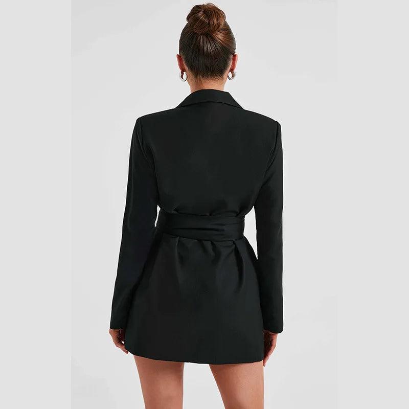 Temperament Bandage Suit Autumn Winter Deep V Neck Sexy Party Mini Dress