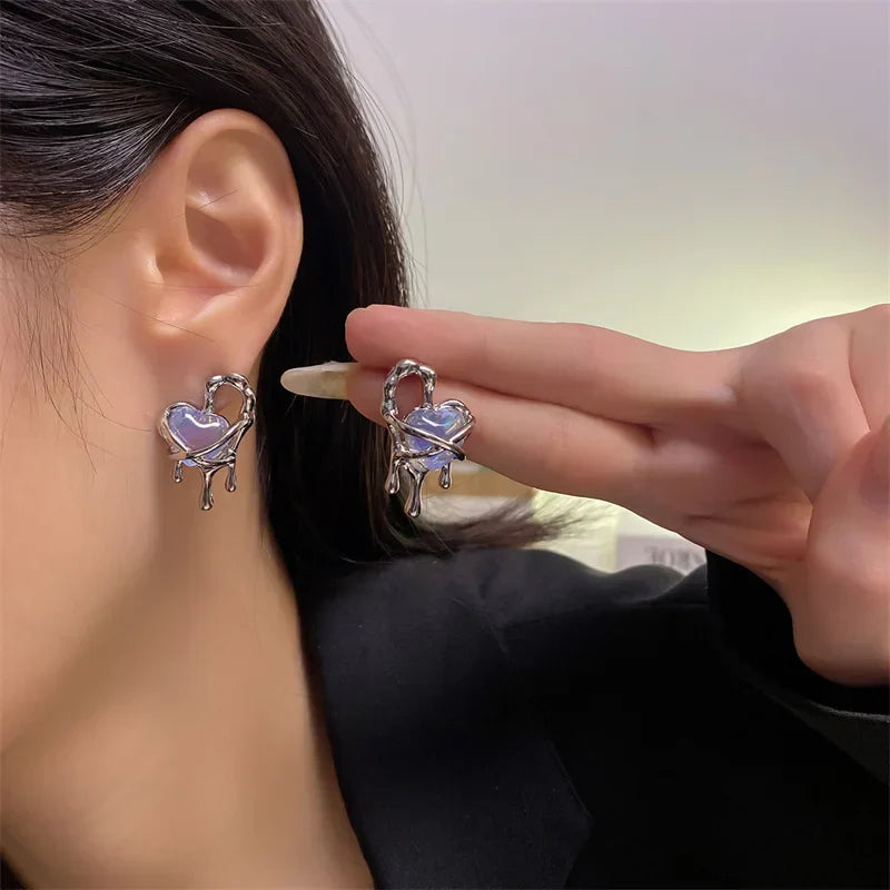 Pink Love Heart Women Vintage Satement Lovey Gifts Fashion Jewelry Earring