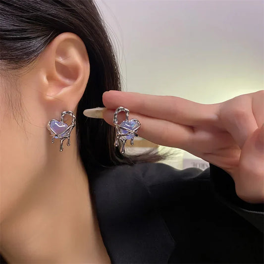 Pink Love Heart Women Vintage Satement Lovey Gifts Fashion Jewelry Earring