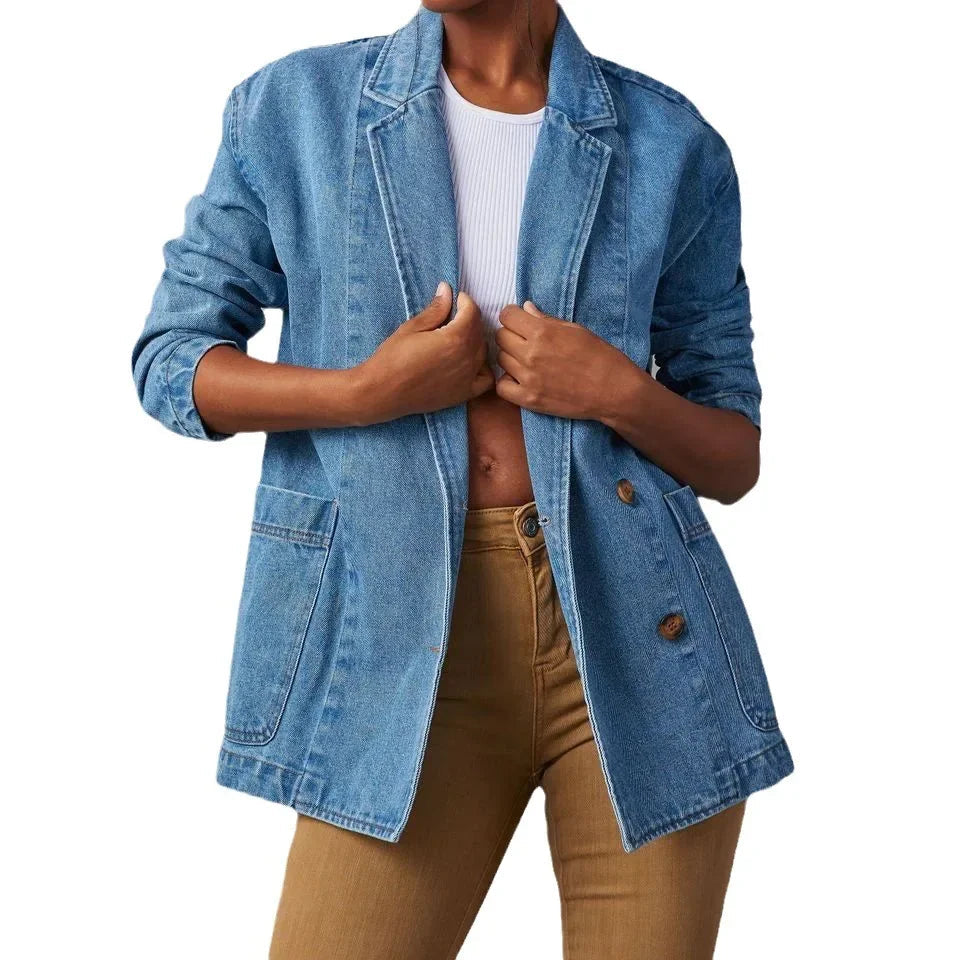 Women's Stylish Denim Blazer with Pockets | Great for Everyday Wear