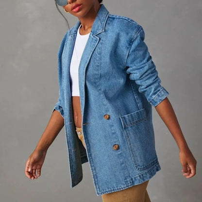 Women's Stylish Denim Blazer with Pockets | Great for Everyday Wear