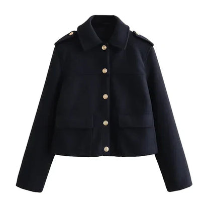 Chaqueta corta elegante negra con botones | Ideal para otoño