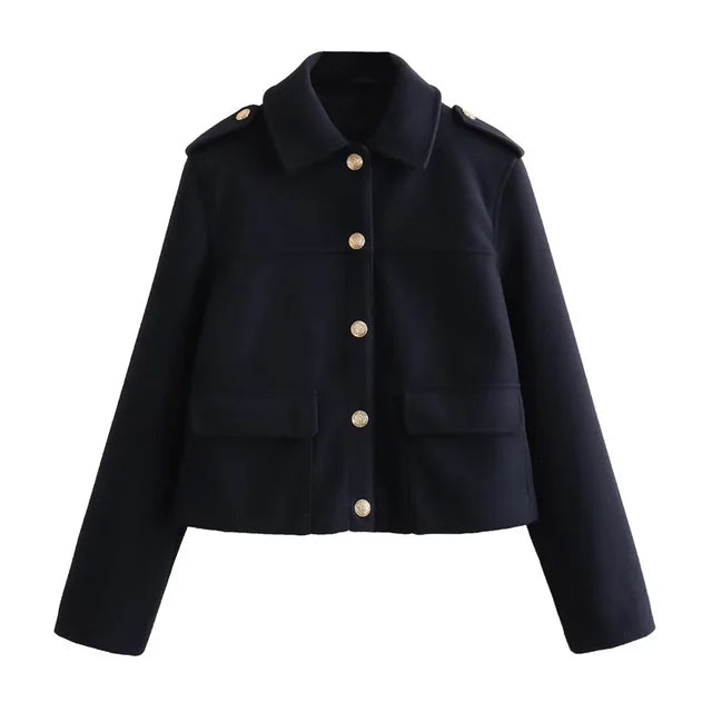Chaqueta corta elegante negra con botones | Ideal para otoño