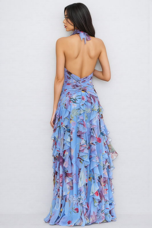 Debby Cut-Out Pleated Floral Maxi Dress