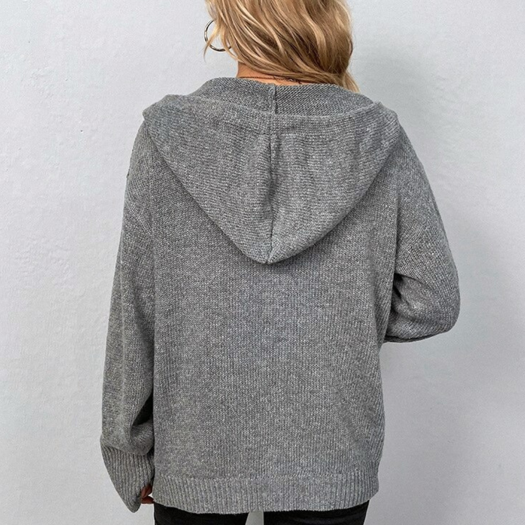 Cárdigan de punto acogedor para mujer con capucha y cordón ajustable | Ideal para otoño/invierno
