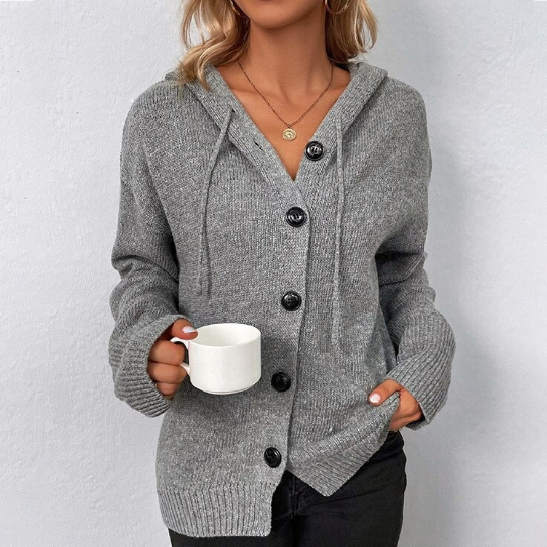 Cárdigan de punto acogedor para mujer con capucha y cordón ajustable | Ideal para otoño/invierno