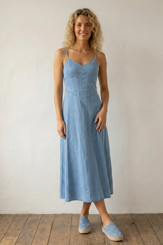V-Neck Corset Cami Denim Swing Dress