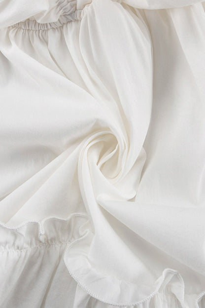 V Neck Pleated Trumpet Sleeve Ruffle Dress