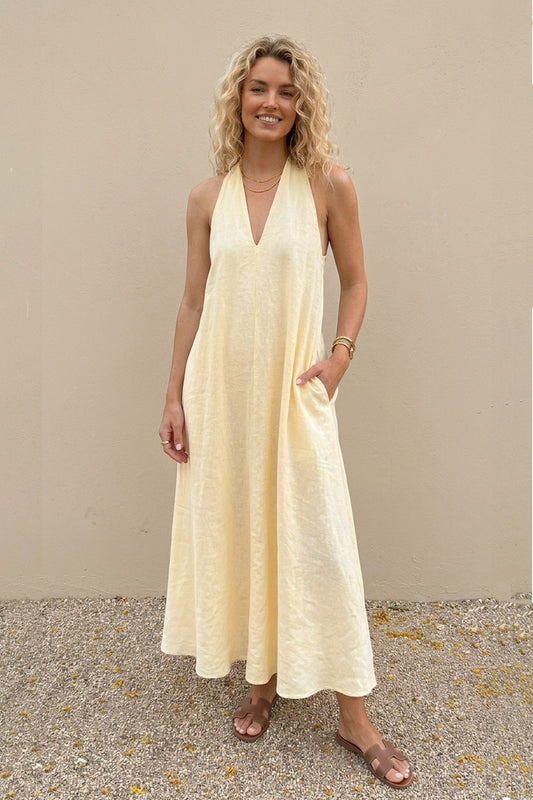 V Neck Pocketed A-line Sundress
