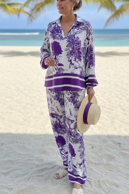 V Neck Vintage Print Two-piece Outfit