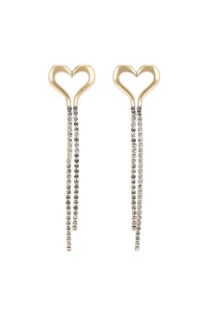 Heart Shape Rhinestone Tassel Drop Earrings
