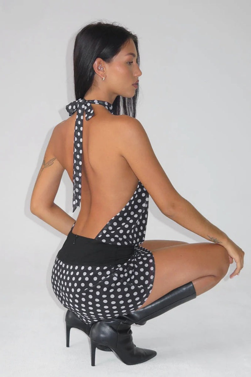 Minivestido negro básico de lunares Valina