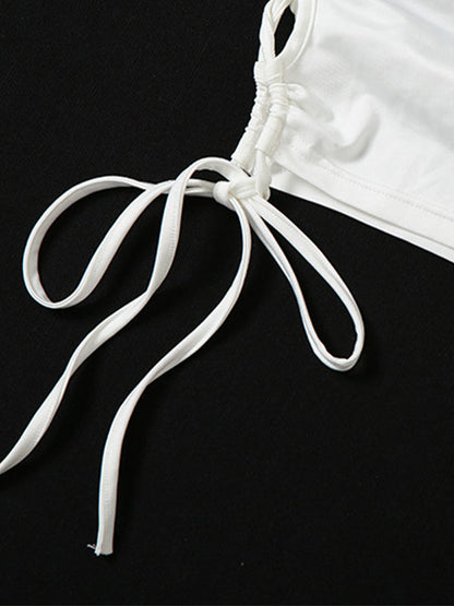White Lace Up Cutout Halter Crop Cami Top