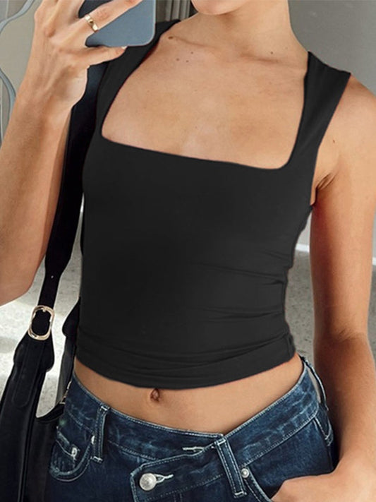Simple Black Cropped Tank Top