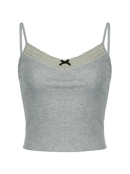 Lace Trim Gray Tank Top