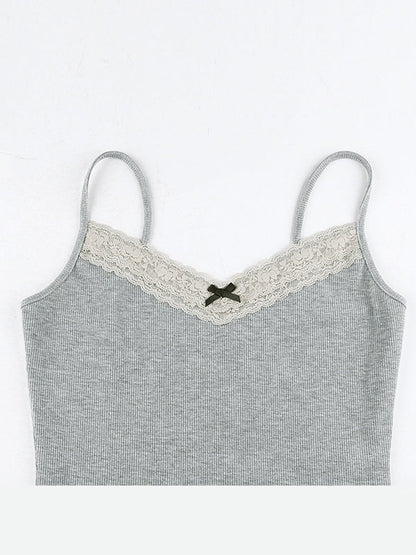 Lace Trim Gray Tank Top