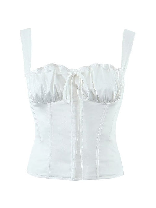 Ruched Tie Front Corset Top