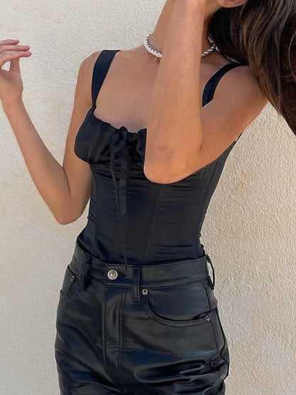Ruched Tie Front Corset Top