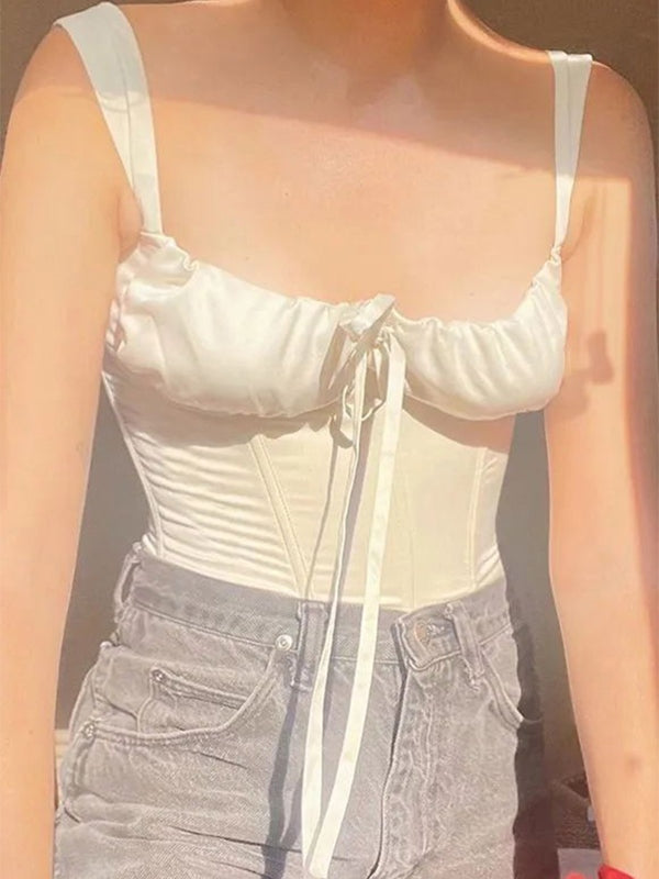Ruched Tie Front Corset Top
